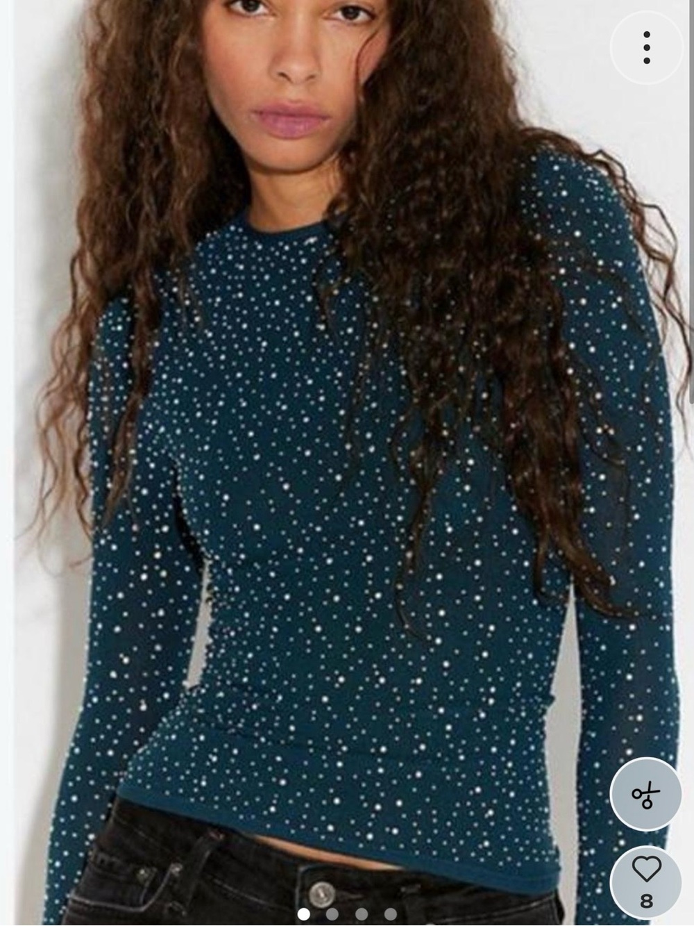 FREE PEOPLE TEAL Long Sleeve Rhinestone Fitted Top NWT